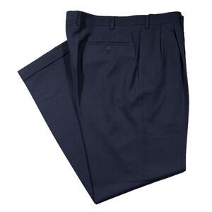 Ralph Lauren Mens Dress Pants Navy Blue Poly Rayon Straight Cuffed Pleated 36x32